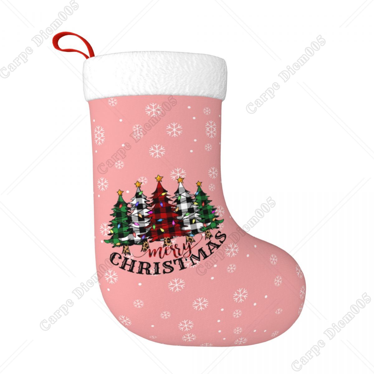 Christmas Stocking Hanging - Pembe Kar Taneleri Noel Ağaçları Çorap