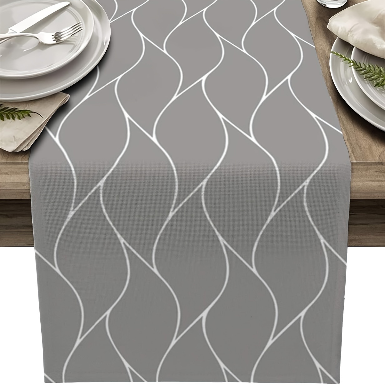 Christmas Table Runner - 1 adet Gri Masa Koşucu yemek