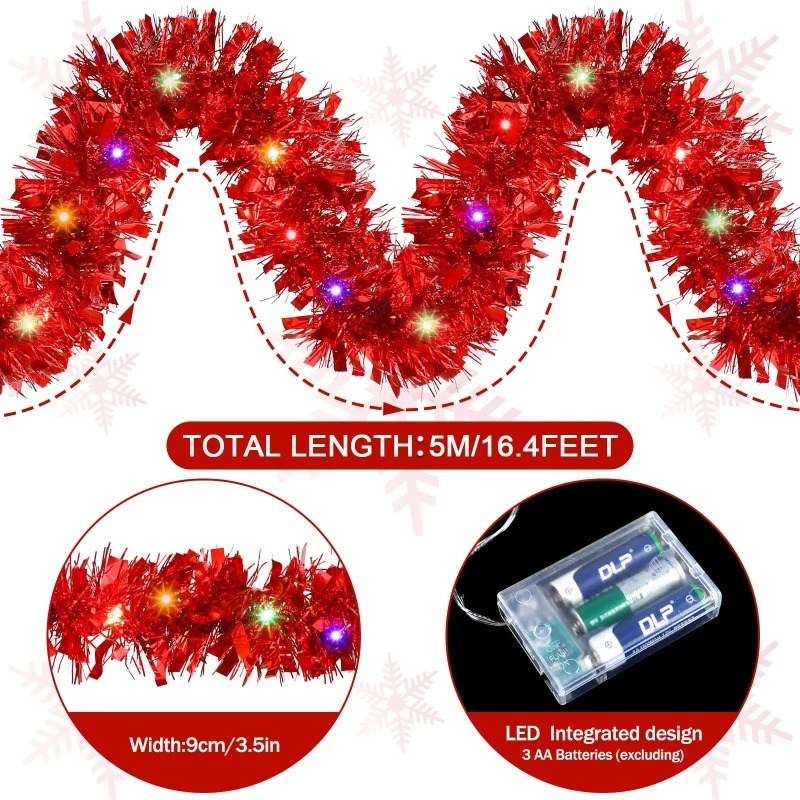 Tinsel Garland Decoration - Pil ile Çalışan Noel Süsleme Işıkları