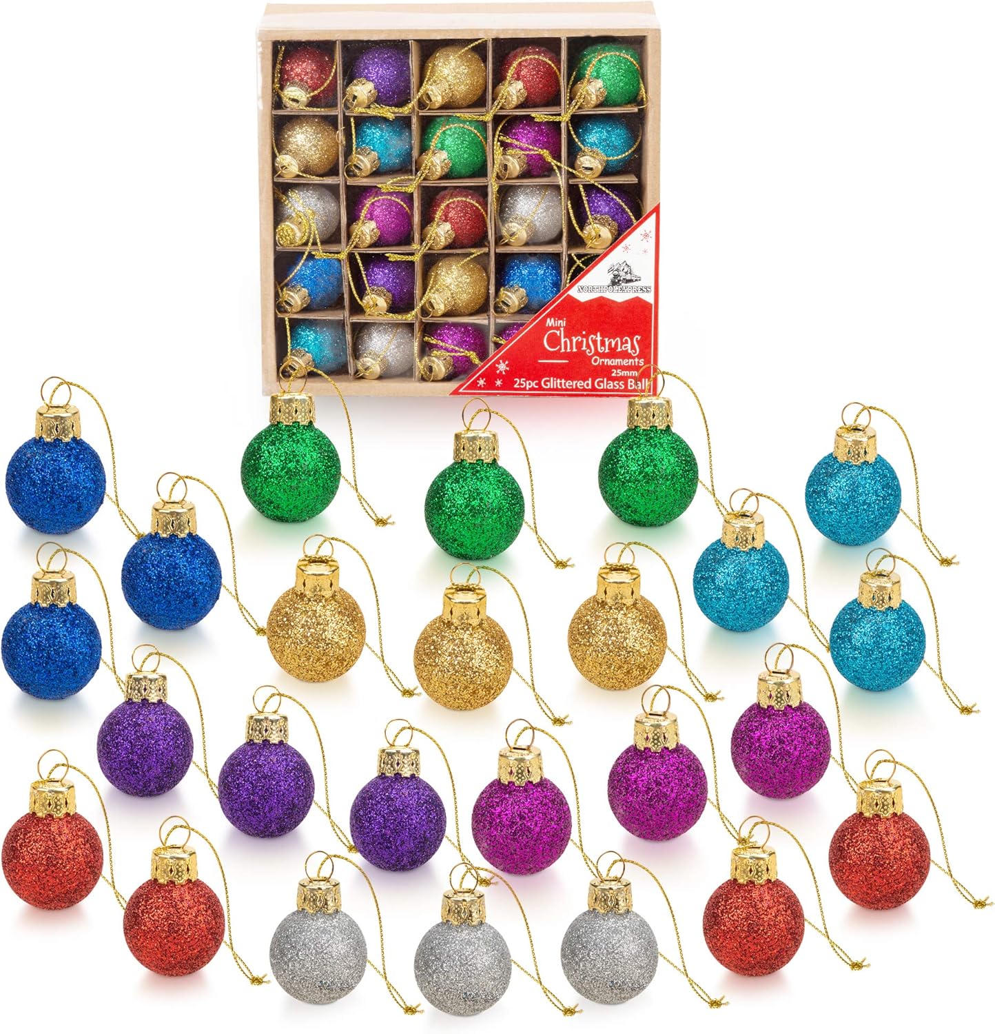 Ornament Ball Set - 1 İnç Çok Renkli Mini Simli