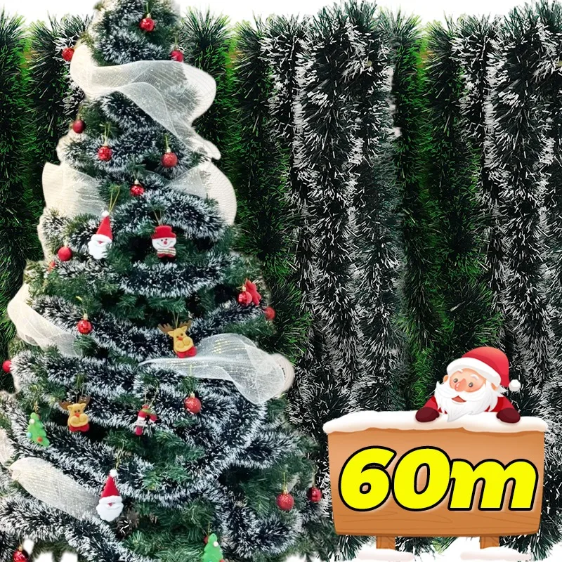 Tinsel Garland Decoration - Noel Kurdele Çelenk Yeşil Karlı Kamış
