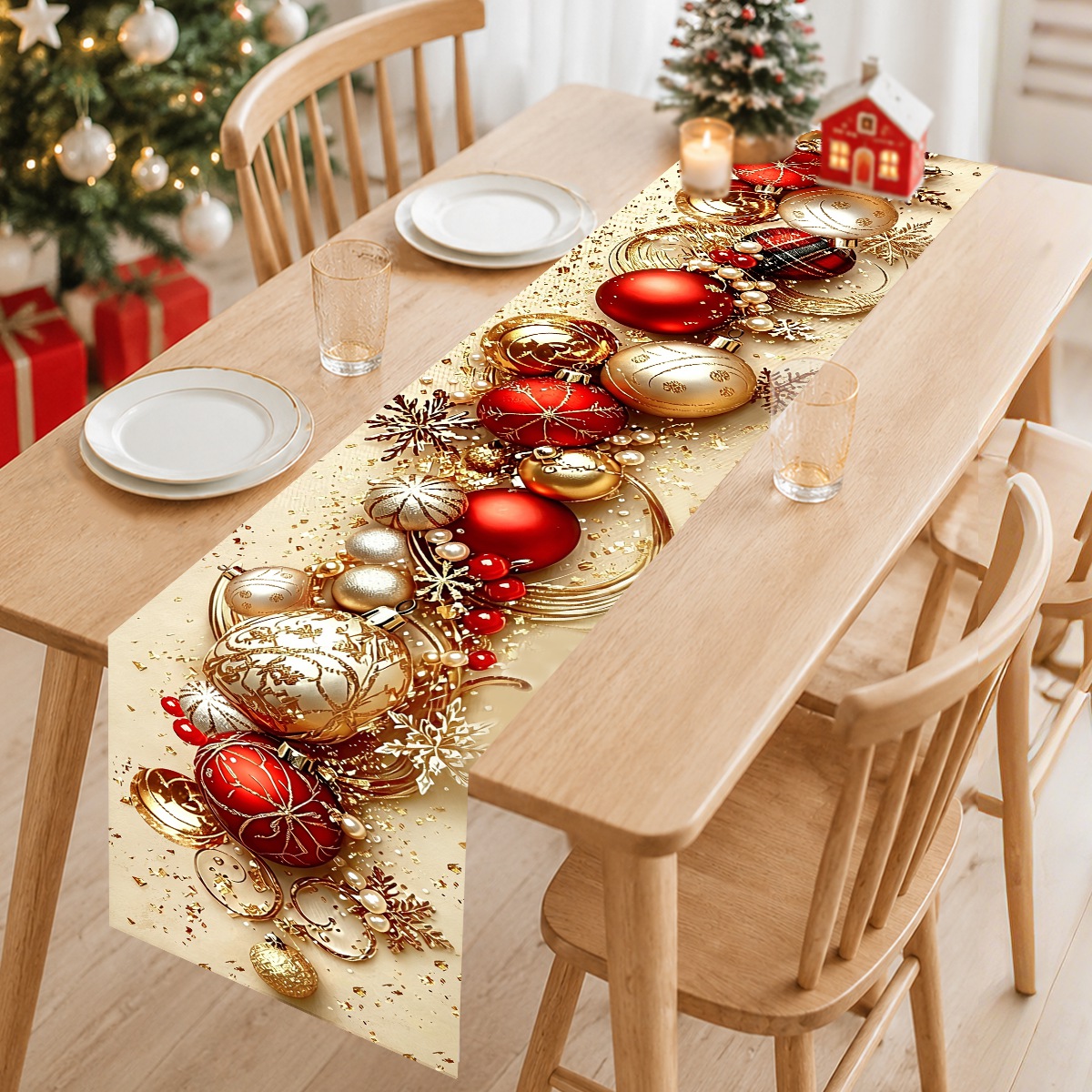 Christmas Table Runner - Retro Noel Masa Örtüsü Noel Topu