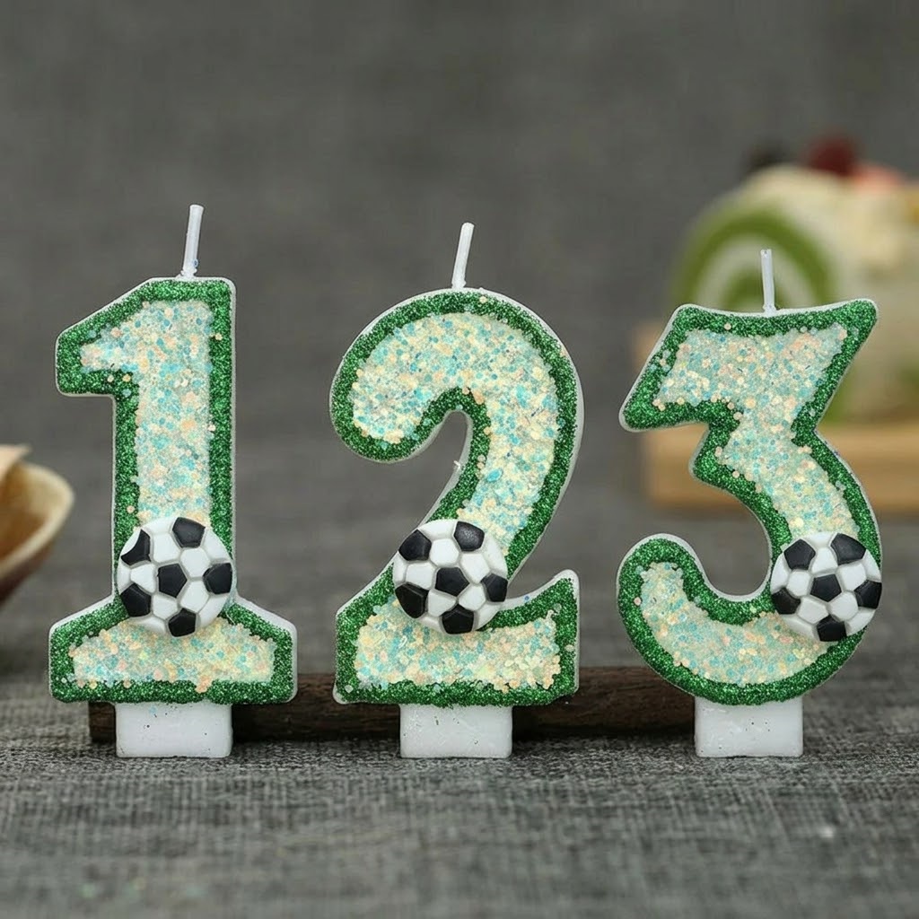 Holiday Candle Set - 3D Futbol Numaralı Mumlar 0-9 Yeşil