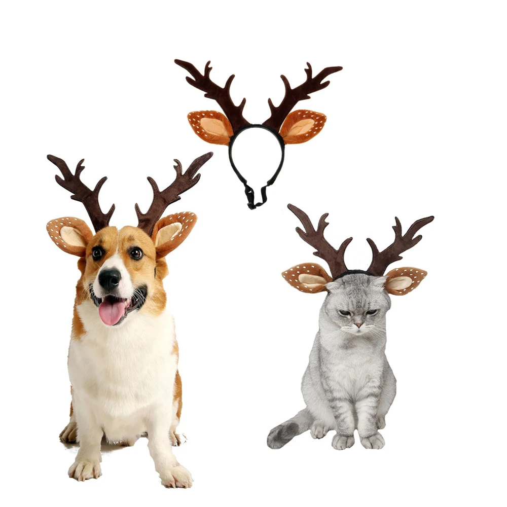 Reindeer Antlers Headband - Köpekler için Geyik Kostüm Şapkası, Mutlu