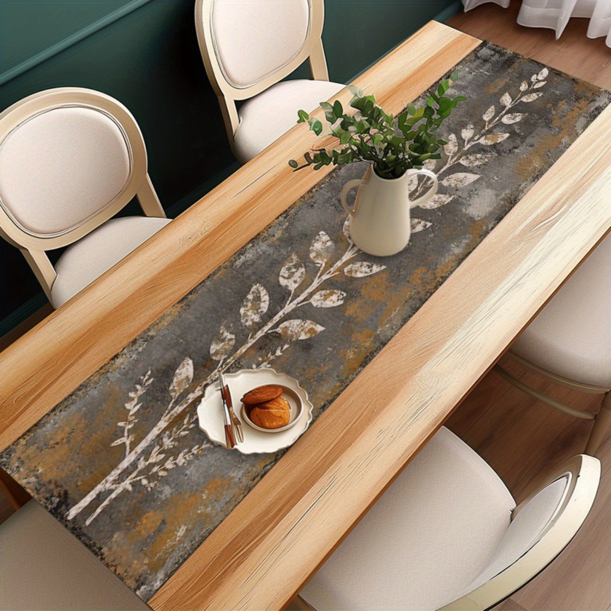 Vintage Gri Beyaz Yapraklar Ma - Christmas Table Runner incelemesi ve fiyatı
