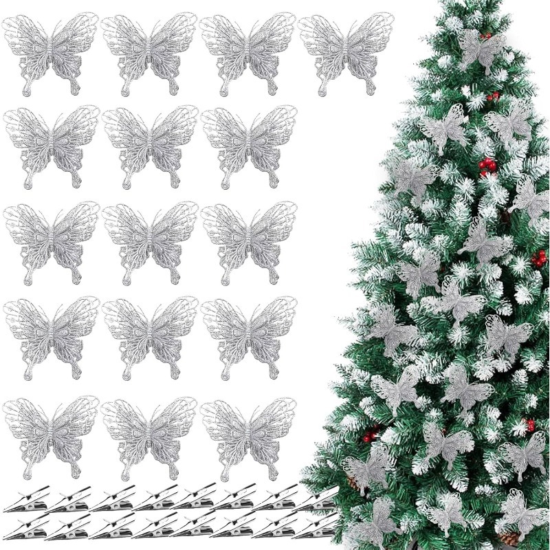 Gümüş Simli Oyuk Kelebek Klips - Christmas Wreath Fake incelemesi ve fiyatı
